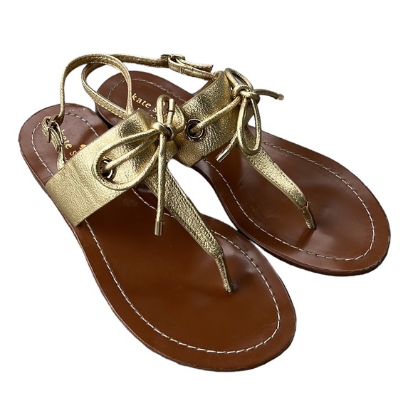 Kate Spade Carolina Metallic Gold Bow Thong Sandals - 7.5 - Picture 3 of 14